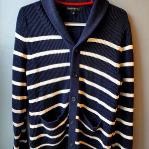 Banana Republic Stripe Cardigan Shawl Collar V Neck Knit Blue Cotton Mens Medium